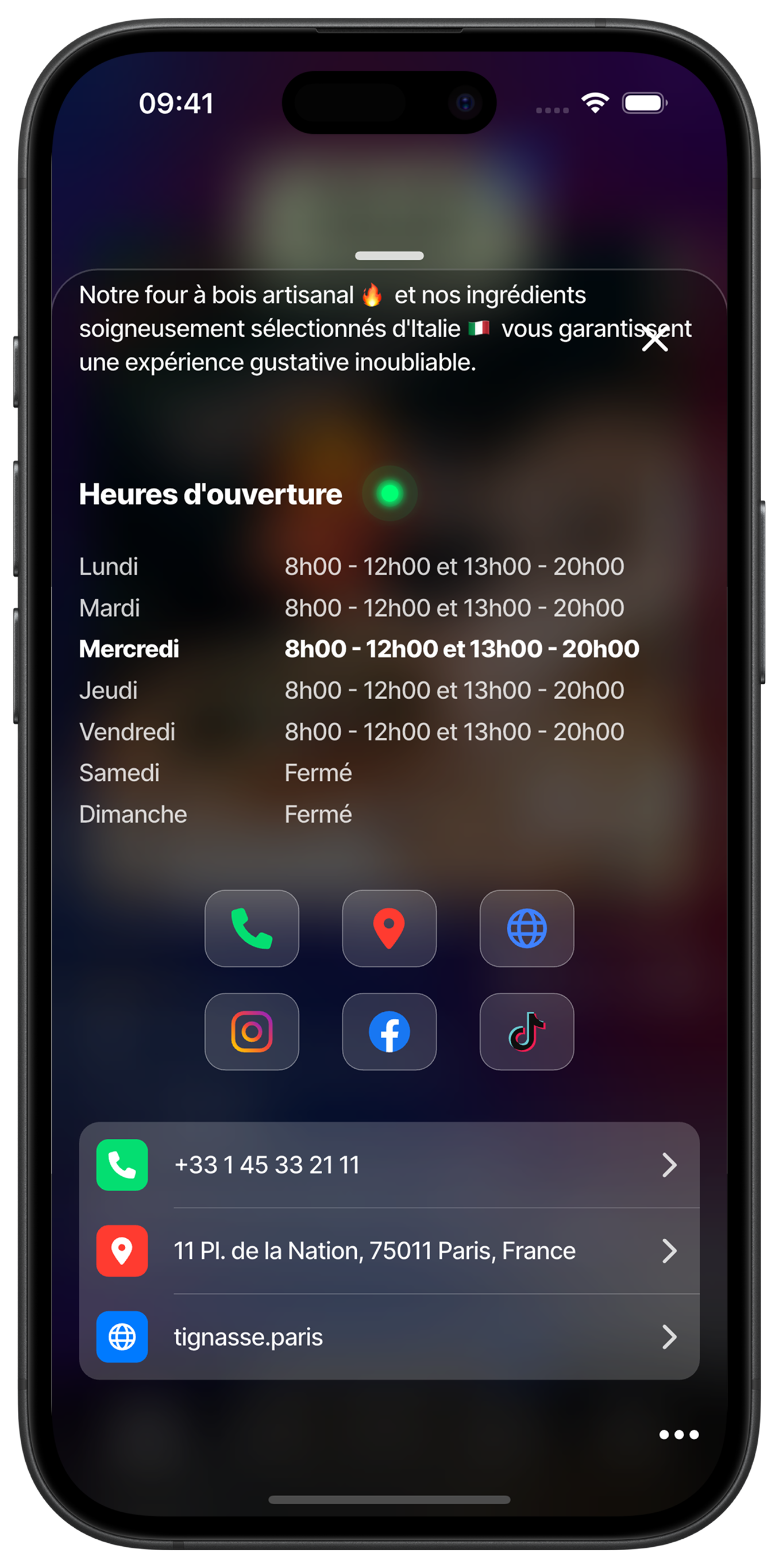 Business schedule and contact